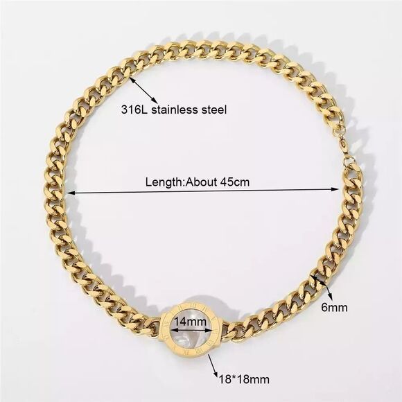 Stainless Steel Double Sided Roman Numerals Necklace in Silver - Picture 4 of 4